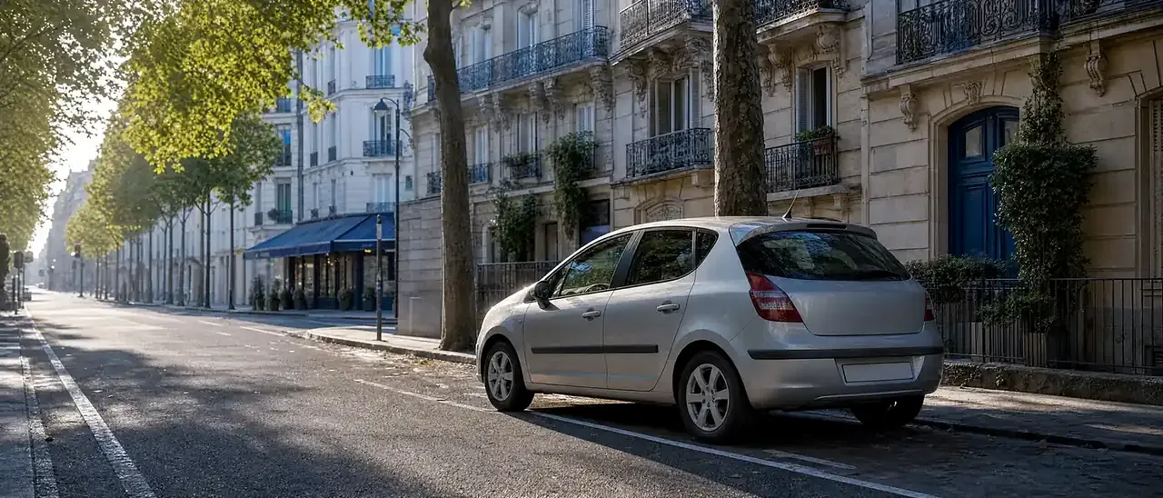 Voiture diesel des années 2000 garée dans une rue résidentielle, le type de voiture visé par les ZFE